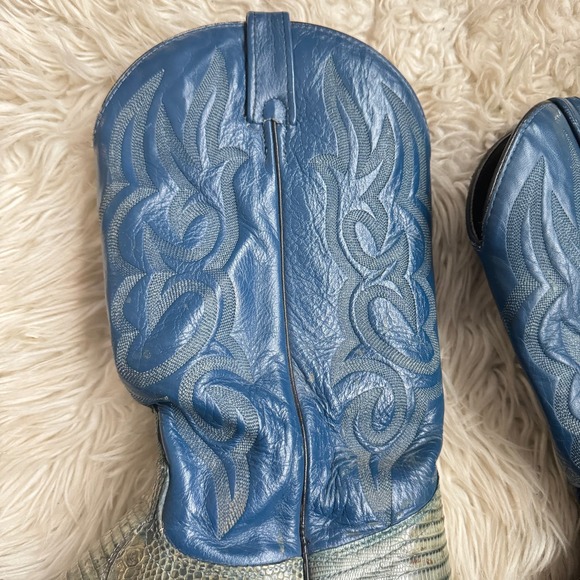 J. Chisholm Vintage Western Leather Cowboy Boots Blue and Gray Size 10 - Picture 2 of 8